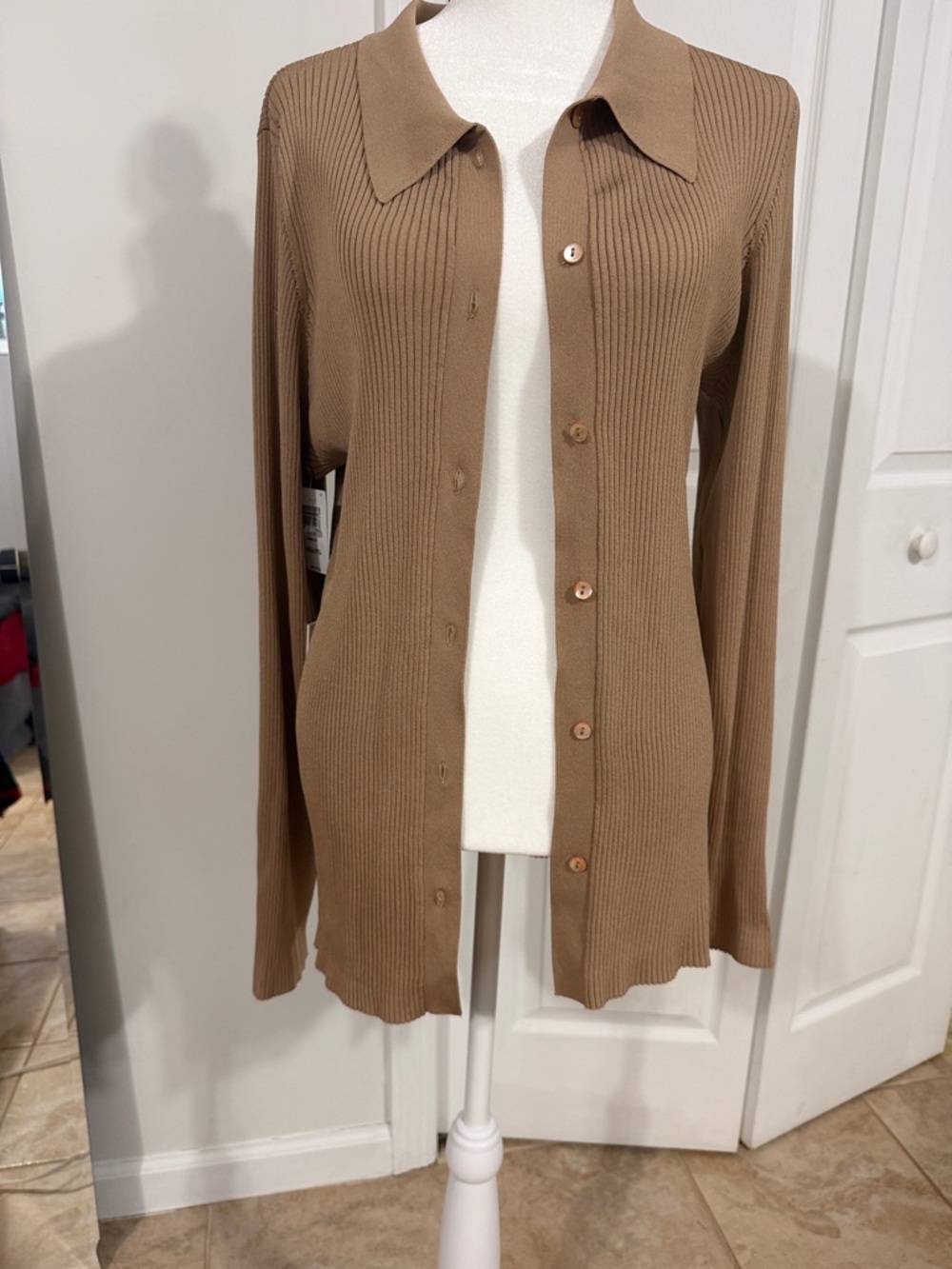 Babaton Gold Camel Ribbed Button Cardigan